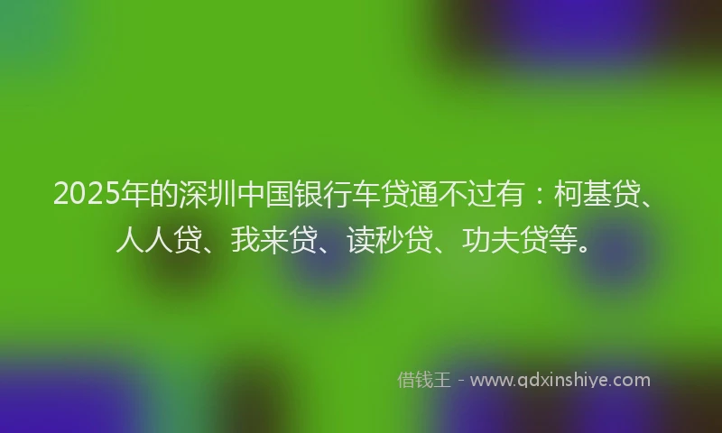 2025年的深圳中国银行车贷通不过有：柯基贷、人人贷、我来贷、读秒贷、功夫贷等。