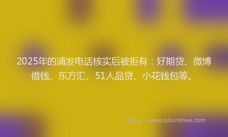2025年的浦发电话核实后被拒有：好期贷、微博借钱、东方汇、51人品贷、小花钱包等。