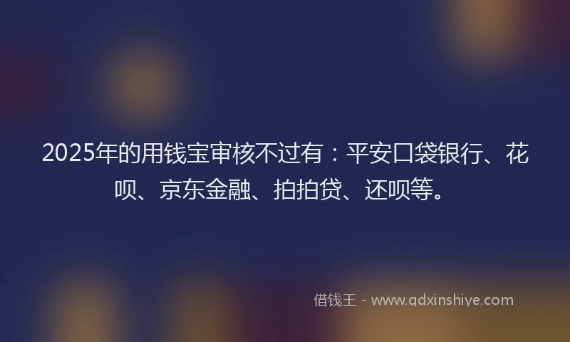 2025年的用钱宝审核不过有：平安口袋银行、花呗、京东金融、拍拍贷、还呗等。