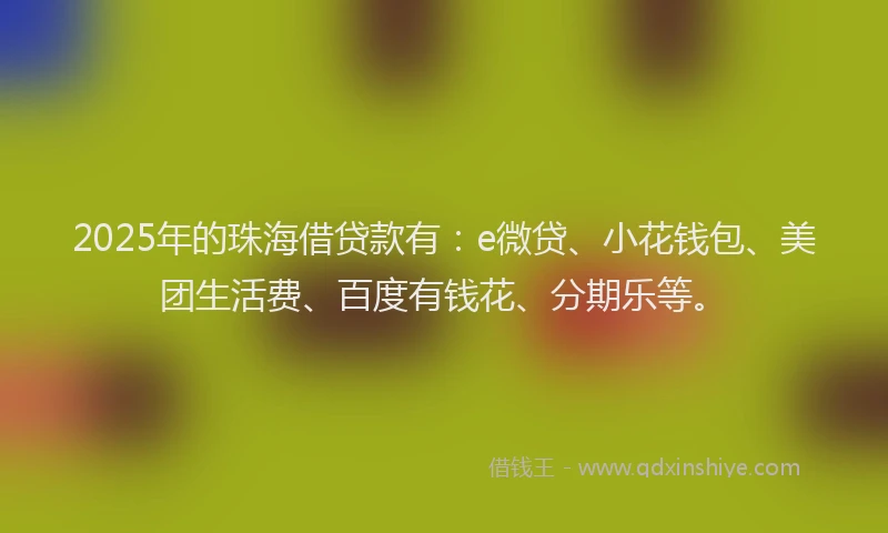 2025年的珠海借贷款有：e微贷、小花钱包、美团生活费、百度有钱花、分期乐等。