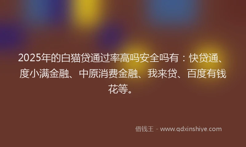 2025年的白猫贷通过率高吗安全吗有：快贷通、度小满金融、中原消费金融、我来贷、百度有钱花等。