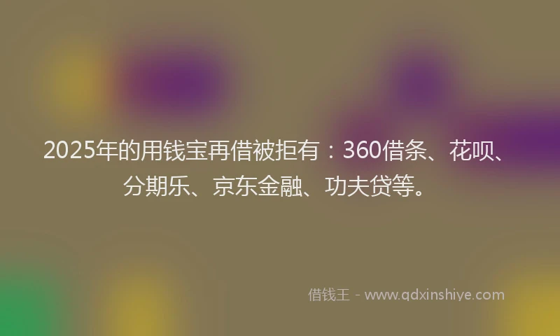 2025年的用钱宝再借被拒有：360借条、花呗、分期乐、京东金融、功夫贷等。