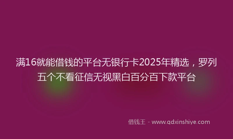 满16就能借钱的平台无银行卡2025年精选，罗列五个不看征信无视黑白百分百下款平台