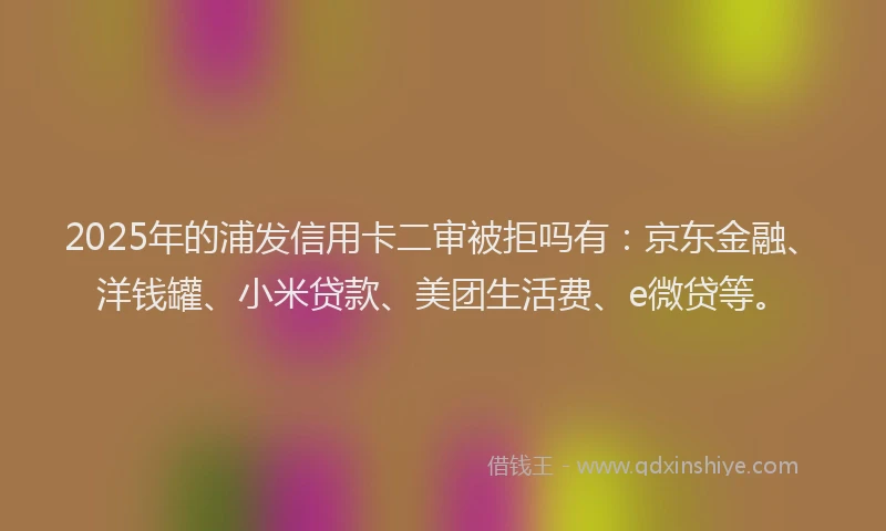 2025年的浦发信用卡二审被拒吗有：京东金融、洋钱罐、小米贷款、美团生活费、e微贷等。