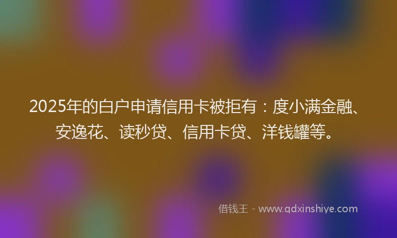 2025年的白户申请信用卡被拒有：度小满金融、安逸花、读秒贷、信用卡贷、洋钱罐等。