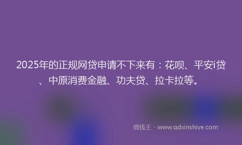 2025年的正规网贷申请不下来有：花呗、平安i贷、中原消费金融、功夫贷、拉卡拉等。
