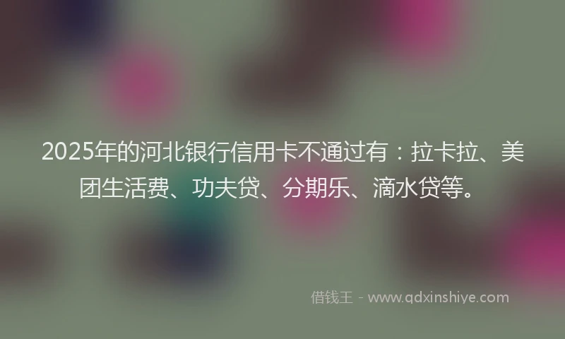 2025年的河北银行信用卡不通过有：拉卡拉、美团生活费、功夫贷、分期乐、滴水贷等。