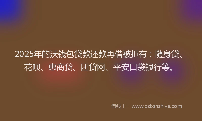 2025年的沃钱包贷款还款再借被拒有：随身贷、花呗、惠商贷、团贷网、平安口袋银行等。