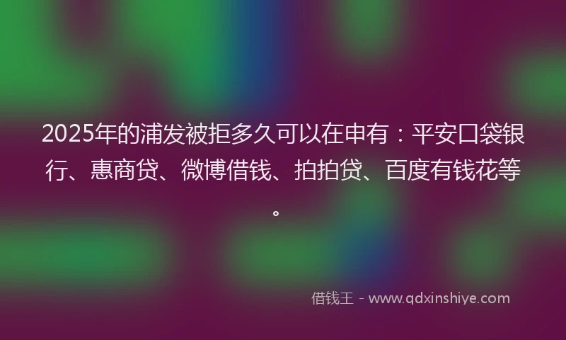 2025年的浦发被拒多久可以在申有：平安口袋银行、惠商贷、微博借钱、拍拍贷、百度有钱花等。