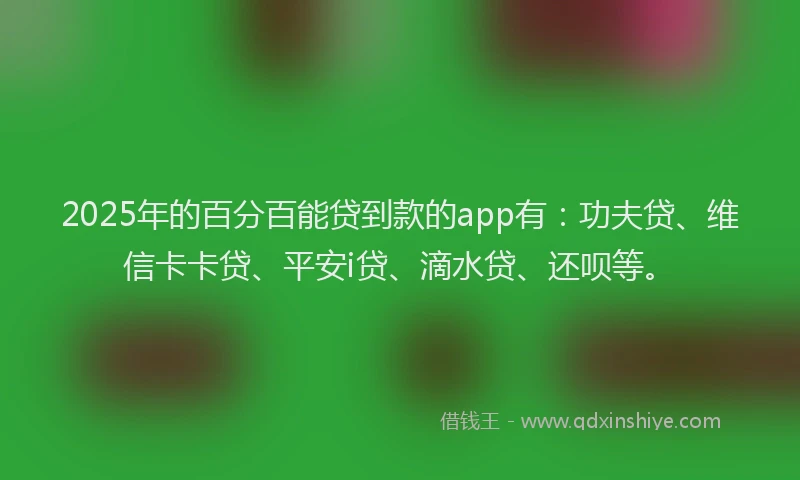 2025年的百分百能贷到款的app有：功夫贷、维信卡卡贷、平安i贷、滴水贷、还呗等。