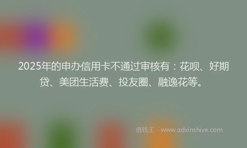 2025年的申办信用卡不通过审核有：花呗、好期贷、美团生活费、投友圈、融逸花等。