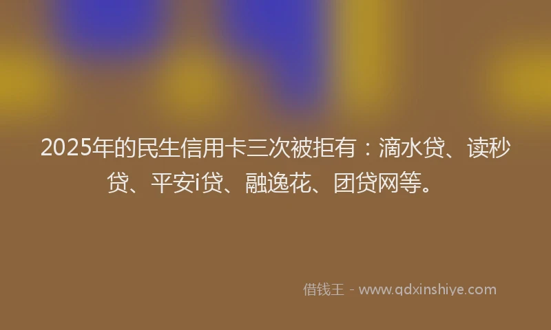 2025年的民生信用卡三次被拒有：滴水贷、读秒贷、平安i贷、融逸花、团贷网等。