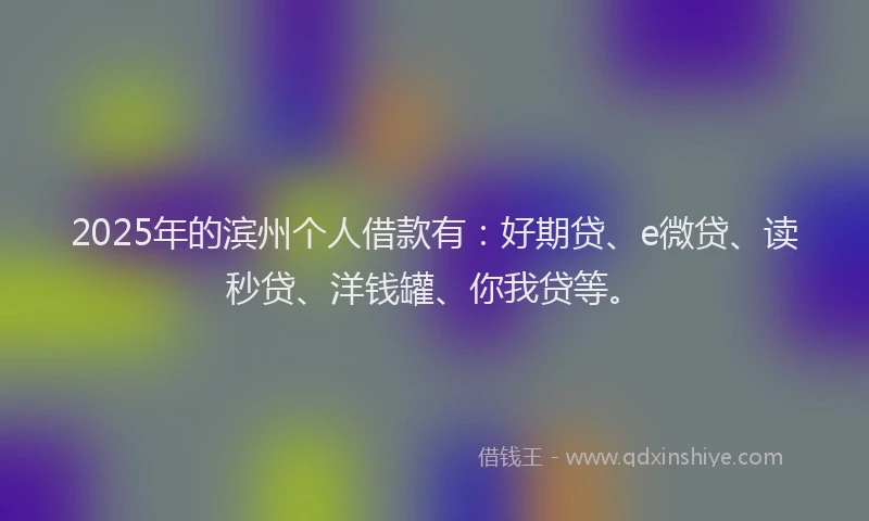 2025年的滨州个人借款有：好期贷、e微贷、读秒贷、洋钱罐、你我贷等。