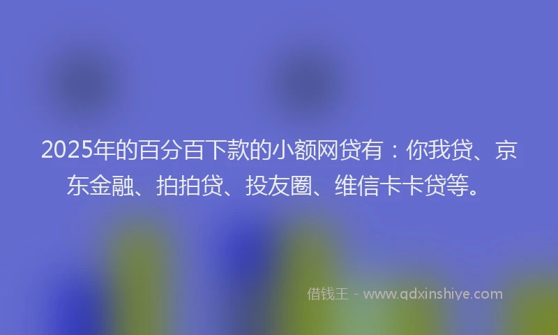 2025年的百分百下款的小额网贷有：你我贷、京东金融、拍拍贷、投友圈、维信卡卡贷等。