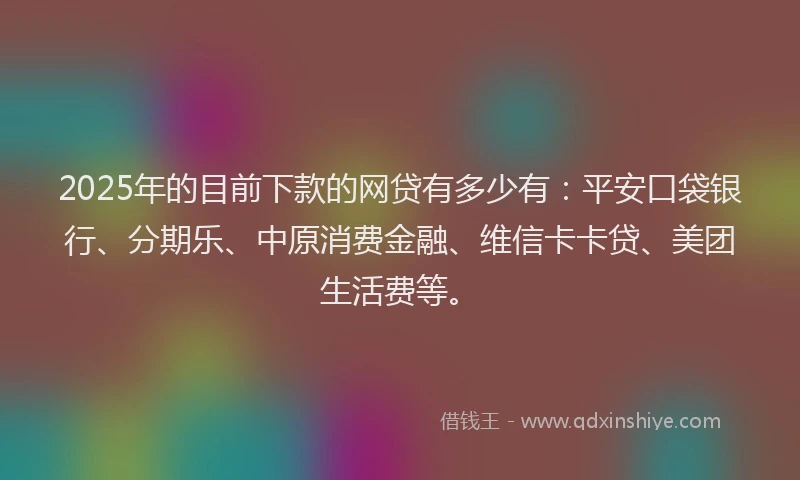 2025年的目前下款的网贷有多少有：平安口袋银行、分期乐、中原消费金融、维信卡卡贷、美团生活费等。