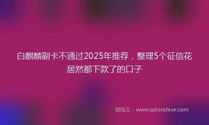 白麒麟副卡不通过2025年推荐，整理5个征信花居然都下款了的口子