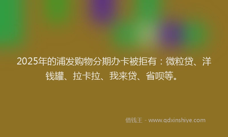 2025年的浦发购物分期办卡被拒有：微粒贷、洋钱罐、拉卡拉、我来贷、省呗等。