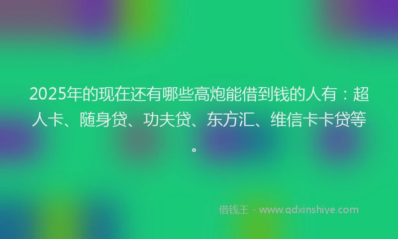 2025年的现在还有哪些高炮能借到钱的人有：超人卡、随身贷、功夫贷、东方汇、维信卡卡贷等。