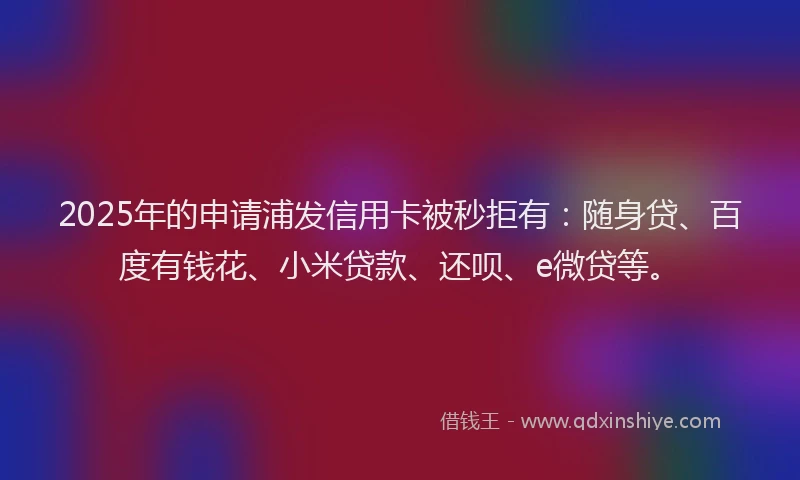 2025年的申请浦发信用卡被秒拒有：随身贷、百度有钱花、小米贷款、还呗、e微贷等。