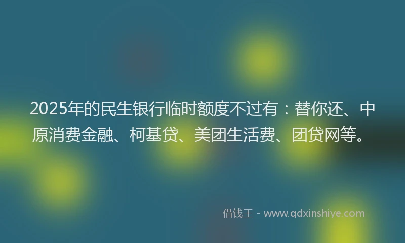 2025年的民生银行临时额度不过有：替你还、中原消费金融、柯基贷、美团生活费、团贷网等。