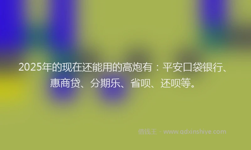 2025年的现在还能用的高炮有：平安口袋银行、惠商贷、分期乐、省呗、还呗等。