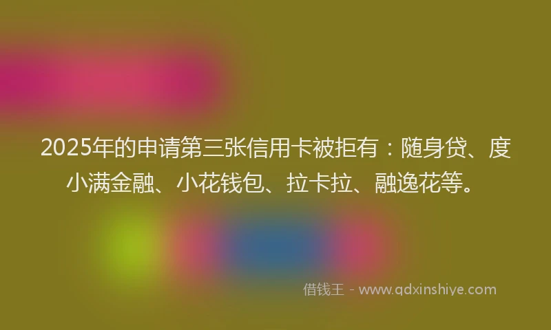 2025年的申请第三张信用卡被拒有：随身贷、度小满金融、小花钱包、拉卡拉、融逸花等。