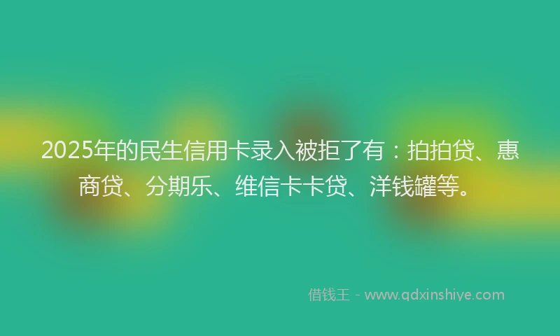 2025年的民生信用卡录入被拒了有：拍拍贷、惠商贷、分期乐、维信卡卡贷、洋钱罐等。