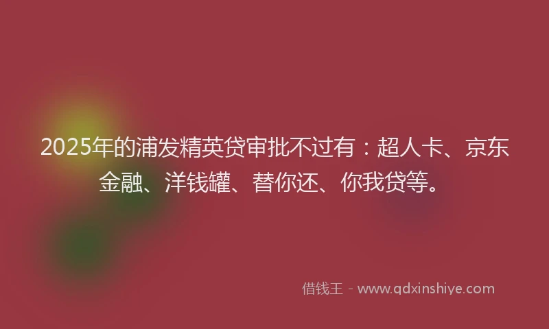 2025年的浦发精英贷审批不过有：超人卡、京东金融、洋钱罐、替你还、你我贷等。
