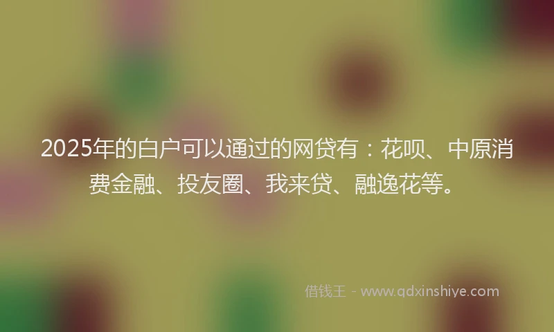 2025年的白户可以通过的网贷有：花呗、中原消费金融、投友圈、我来贷、融逸花等。
