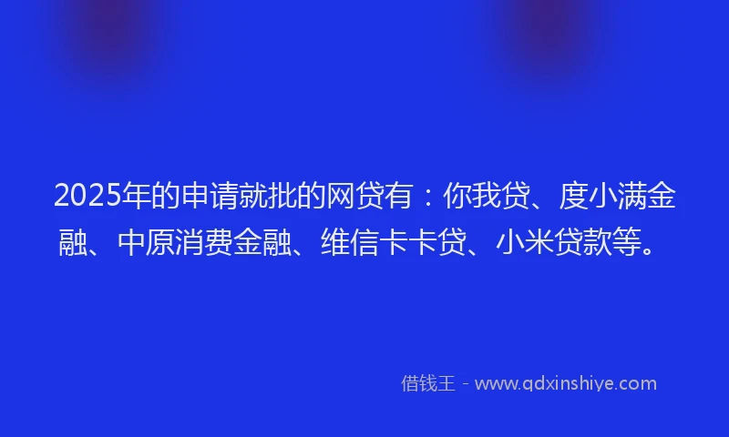 2025年的申请就批的网贷有：你我贷、度小满金融、中原消费金融、维信卡卡贷、小米贷款等。