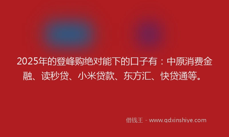 2025年的登峰购绝对能下的口子有：中原消费金融、读秒贷、小米贷款、东方汇、快贷通等。