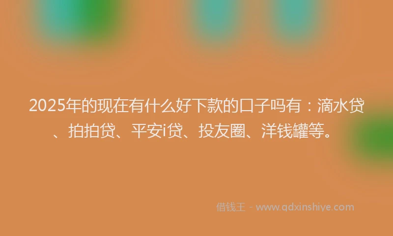 2025年的现在有什么好下款的口子吗有：滴水贷、拍拍贷、平安i贷、投友圈、洋钱罐等。