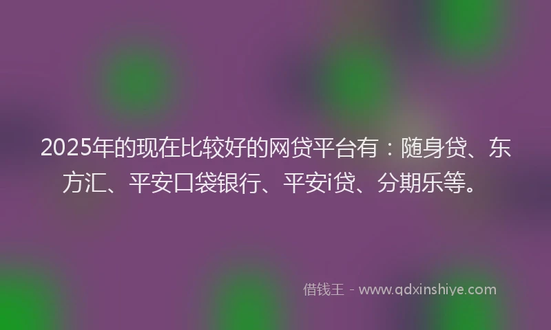 2025年的现在比较好的网贷平台有：随身贷、东方汇、平安口袋银行、平安i贷、分期乐等。