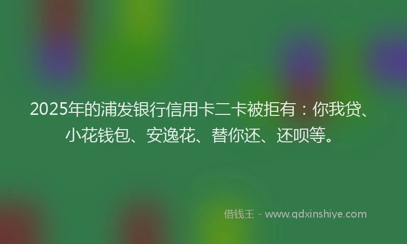 2025年的浦发银行信用卡二卡被拒有：你我贷、小花钱包、安逸花、替你还、还呗等。