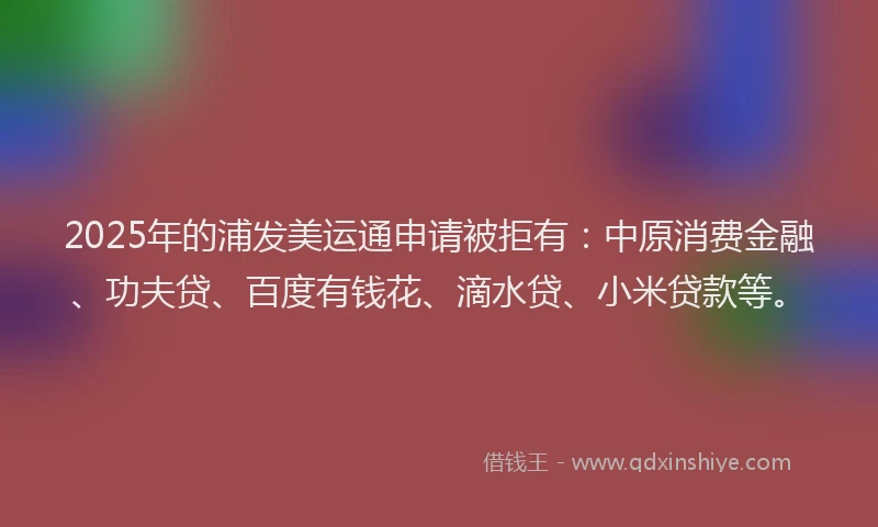 2025年的浦发美运通申请被拒有：中原消费金融、功夫贷、百度有钱花、滴水贷、小米贷款等。
