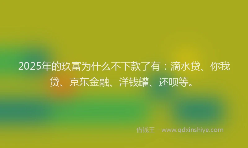 2025年的玖富为什么不下款了有：滴水贷、你我贷、京东金融、洋钱罐、还呗等。