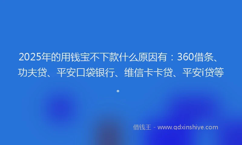 2025年的用钱宝不下款什么原因有：360借条、功夫贷、平安口袋银行、维信卡卡贷、平安i贷等。