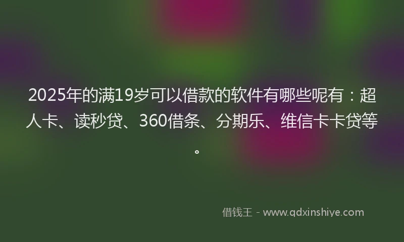 2025年的满19岁可以借款的软件有哪些呢有：超人卡、读秒贷、360借条、分期乐、维信卡卡贷等。