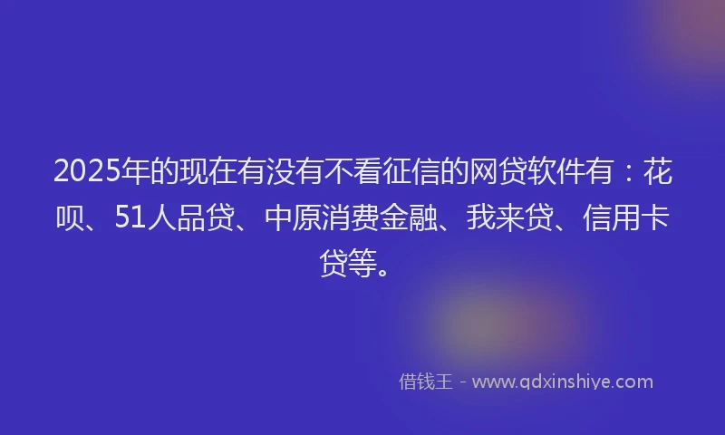 2025年的现在有没有不看征信的网贷软件有：花呗、51人品贷、中原消费金融、我来贷、信用卡贷等。