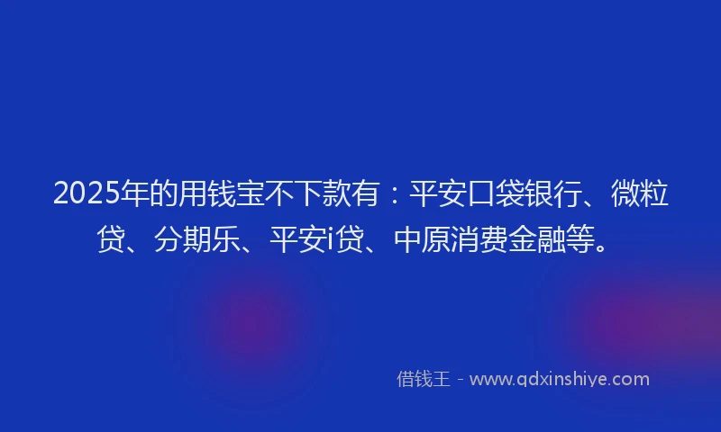 2025年的用钱宝不下款有：平安口袋银行、微粒贷、分期乐、平安i贷、中原消费金融等。