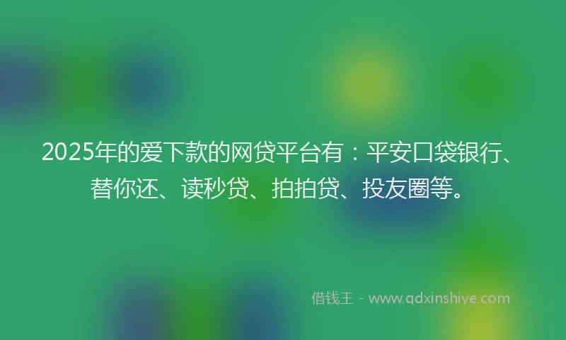 2025年的爱下款的网贷平台有：平安口袋银行、替你还、读秒贷、拍拍贷、投友圈等。