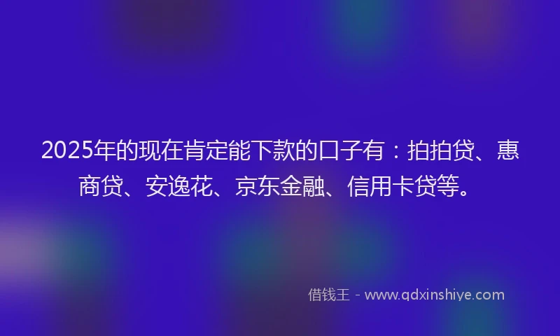 2025年的现在肯定能下款的口子有：拍拍贷、惠商贷、安逸花、京东金融、信用卡贷等。