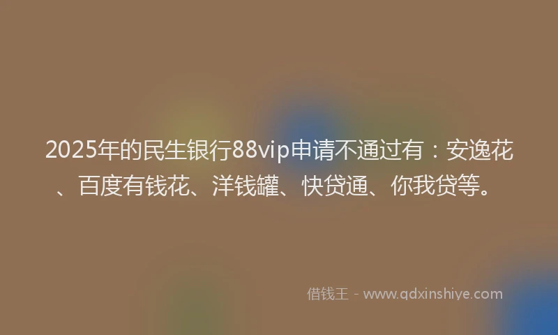 2025年的民生银行88vip申请不通过有：安逸花、百度有钱花、洋钱罐、快贷通、你我贷等。