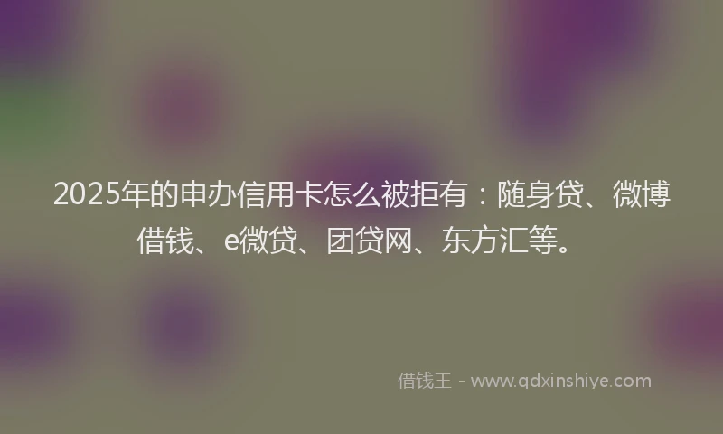2025年的申办信用卡怎么被拒有：随身贷、微博借钱、e微贷、团贷网、东方汇等。