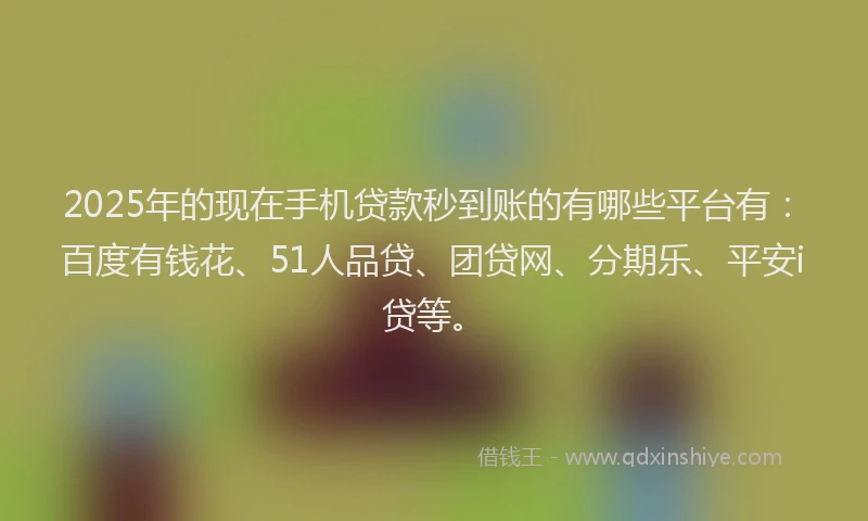 2025年的现在手机贷款秒到账的有哪些平台有：百度有钱花、51人品贷、团贷网、分期乐、平安i贷等。