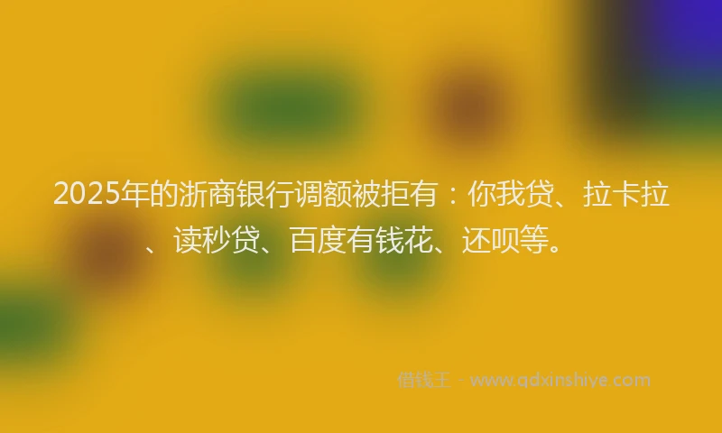 2025年的浙商银行调额被拒有：你我贷、拉卡拉、读秒贷、百度有钱花、还呗等。