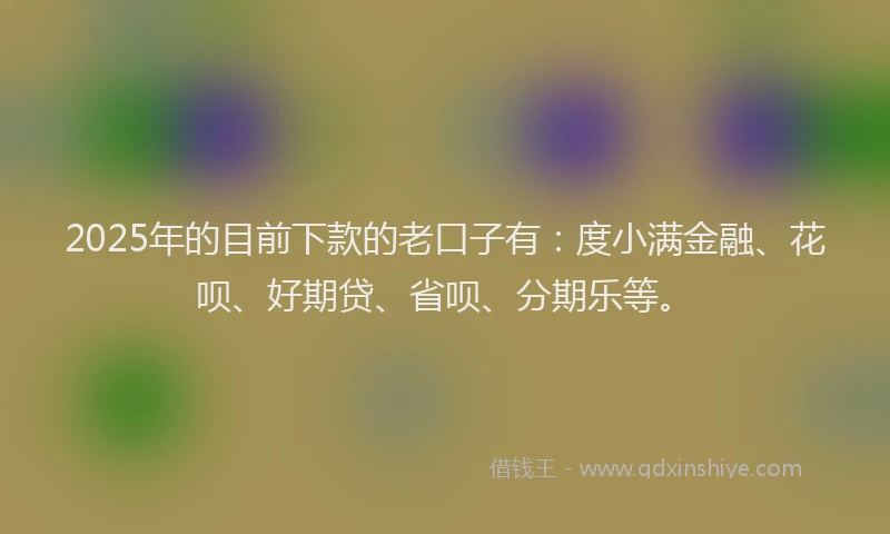 2025年的目前下款的老口子有：度小满金融、花呗、好期贷、省呗、分期乐等。