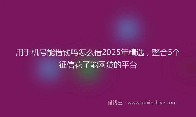 用手机号能借钱吗怎么借2025年精选，整合5个征信花了能网贷的平台