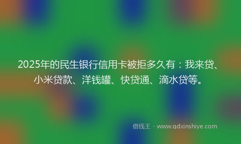 2025年的民生银行信用卡被拒多久有：我来贷、小米贷款、洋钱罐、快贷通、滴水贷等。