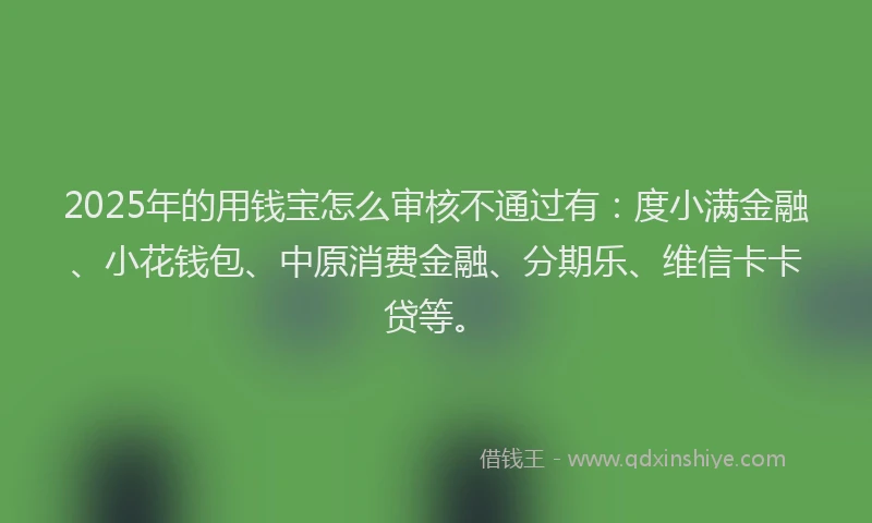 2025年的用钱宝怎么审核不通过有：度小满金融、小花钱包、中原消费金融、分期乐、维信卡卡贷等。